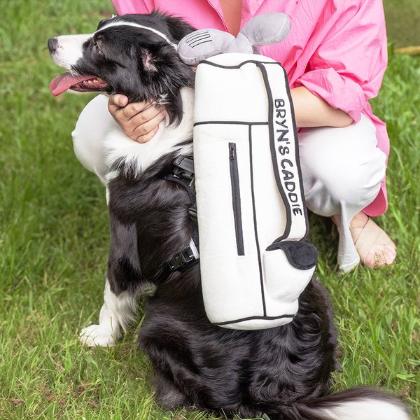 Personalised Detachable Funny Plush Golf Caddy Bag with Adjustable Dog Harness Waistcoat and Reflective Leash Gift for Golf Players Pet Owners