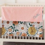 Personalized Boho Flowers Embroidery Name Baby Security Blanket with Dotted Backing Baby Shower Baptism Gift for Newborn