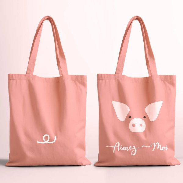 Personalisierte Doppelseitige Tier Tragetasche mit Text Tiergesicht Schwanz Tote Bag Urlaub Accessoire Geschenk für Natur- und Tierliebhaber Familie