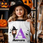 Personalizzato Carino personaggio dei cartoni animati tela Tote Treat Bag con nome e iniziale Dolcetto o scherzetto Halloween Party Favor Gift per i bambini