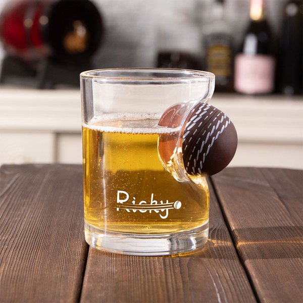 Personalised Handmade Embedded Cricket Ball 8.3oz Whiskey Glass with Name Birthday Christmas Gift for Cricket Whiskey Lovers