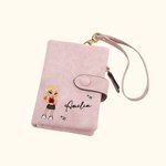 Portefeuille Tri-pli en Cuir PU Personnalisé avec Nom et Dessin Animé de Fille Y2K Bracelet Porte-carte Cadeau Noël Anniversaire pour les Femmes