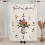 Personalized Birth Flower Garden Soft Throw Blanket with Title and Christmas Birthday Gift for Mom Grandma