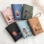 Portefeuille Tri-pli en Cuir PU Personnalisé avec Nom et Dessin Animé de Fille Y2K Bracelet Porte-carte Cadeau Noël Anniversaire pour les Femmes