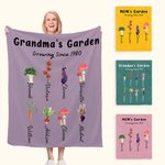 Personalised Multicolour Grandma's Vegetable Garden Throw Soft Blanket with 1-8 Names Mother's Day Birthday Christmas Gift for Mom Grandma