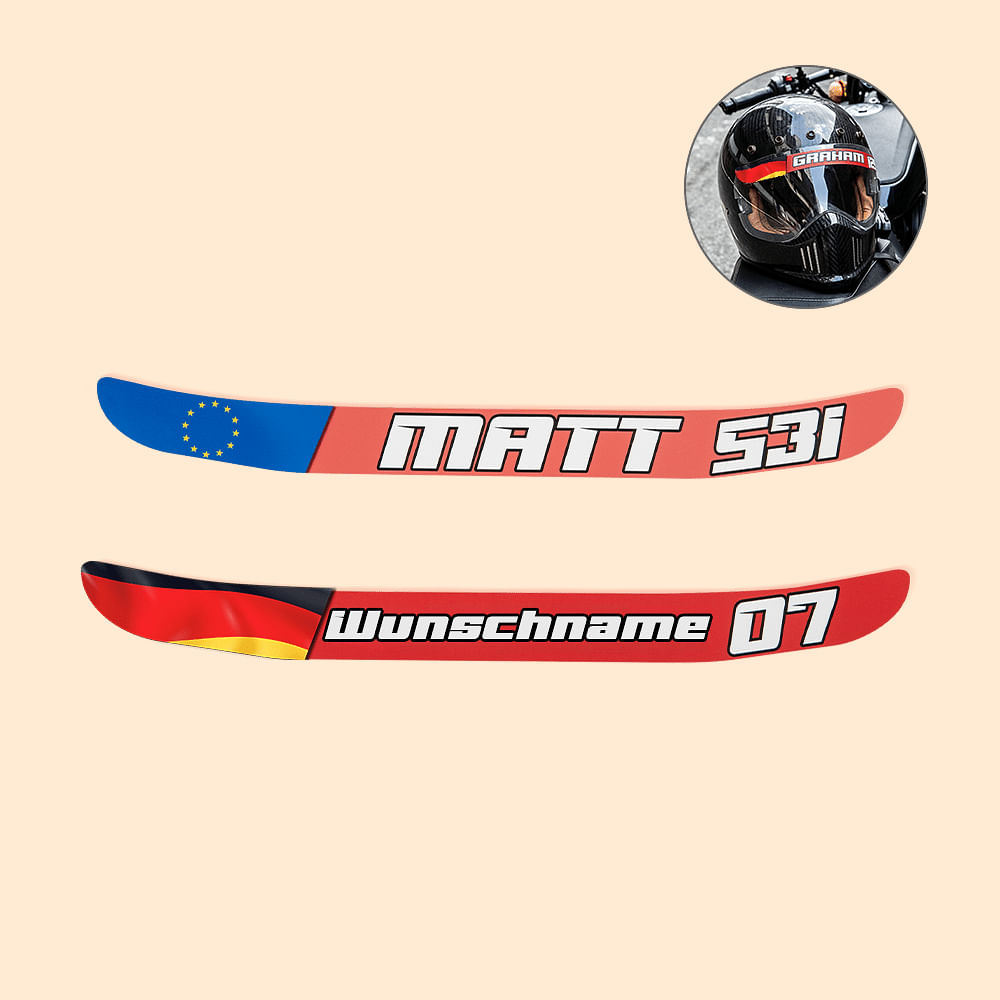 Personalisierter Motorradhelm-Visier Aufkleber mit Namen Flagge Nummer 2er Set Geschenk für Motorradfahrer Racer Motortsport-Liebhaber