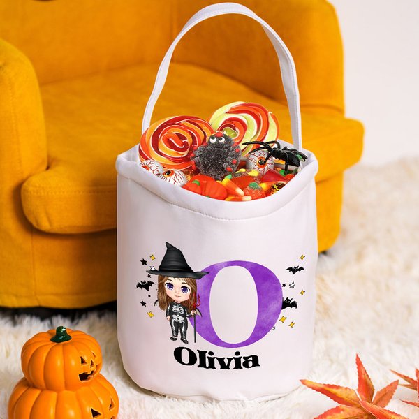 Sac à dos d'Halloween en toile avec nom et initiales Cadeau d'Halloween pour les enfants