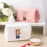 Personalized Cartoon Woman Butterflies Design Waterproof Makeup Pouch Bag with Name Travel Essentials Retirement Birthday Gift for Grandma Mom