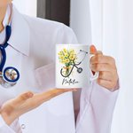 Personalized Birth Flower Stethoscope 11oz Ceramic Mug with Name Birthday Christmas Gift for Doctor Nurse