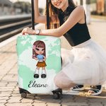 Personalised Y2K Style Cartoon Character 18-32 Inches Luggage Cover with Name and World Map Birthday Travel Accessories Gift for Women Girls