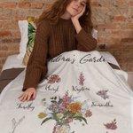 Personalized Birth Flower Garden Soft Throw Blanket with Title and Christmas Birthday Gift for Mom Grandma