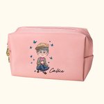 Personalized Cartoon Woman Butterflies Design Waterproof Makeup Pouch Bag with Name Travel Essentials Retirement Birthday Gift for Grandma Mom