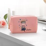 Personalized Cartoon Woman Butterflies Design Waterproof Makeup Pouch Bag with Name Travel Essentials Retirement Birthday Gift for Grandma Mom