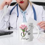 Personalized Birth Flower Stethoscope 11oz Ceramic Mug with Name Birthday Christmas Gift for Doctor Nurse