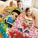 Mantas personalizadas de colores con el nombre de un personaje de dibujos animados con motivos florales para la vuelta al cole en Navidad Regalo de cu 5