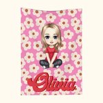 Mantas personalizadas de colores con el nombre de un personaje de dibujos animados con motivos florales para la vuelta al cole en Navidad Regalo de cu 1