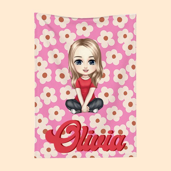 Personalized Colourful Vintage Floral Cartoon Character Soft Throw Blanket with Name Christmas Back to School Birthday Gift for Boys Girls