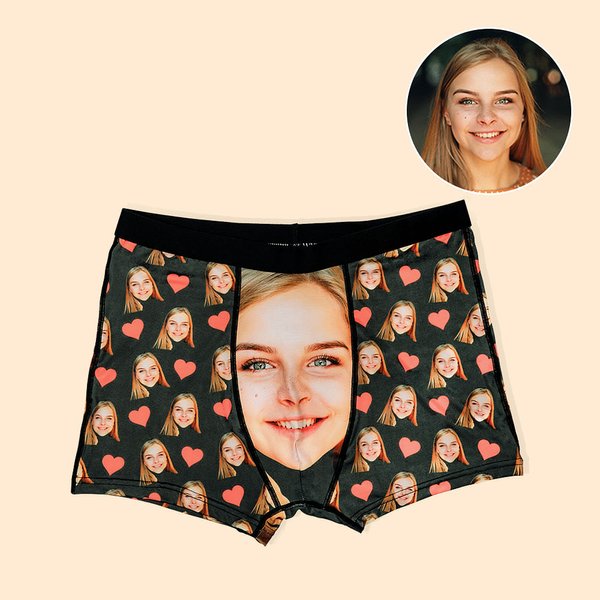 Personalized Men's Underwear Boxer Brief Heart Boxer Brief with Face Photo Birthday Valentine's Day Gift for Him