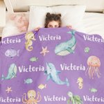 Personalized Dolphin Shark Ocean Animal Soft Throw Blanket with Name Home Decor Birthday Christmas Gift for Kids