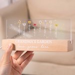Personalized 1-12 Birth Flower Garden Acrylic LED Night Light with Wooden Base Home Decor Mother's Day Birthday Gift for Grandma Mom