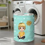 Personalizzato personaggio dei cartoni animati cesto portabiancheria con manico nascita fiore nome compleanno regalo di Natale per ragazze ragazzi