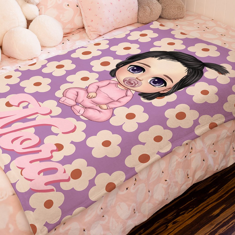 Mantas personalizadas de colores con el nombre de un personaje de dibujos animados con motivos florales para la vuelta al cole en Navidad Regalo de cu 6