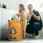 Personalizzato personaggio dei cartoni animati cesto portabiancheria con manico nascita fiore nome compleanno regalo di Natale per ragazze ragazzi