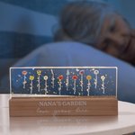 Personalized 1-12 Birth Flower Garden Acrylic LED Night Light with Wooden Base Home Decor Mother's Day Birthday Gift for Grandma Mom