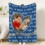 Coperta personalizzata multicolore a forma di cuore con foto e nome, soffice coperta per il compleanno e il regalo di Natale