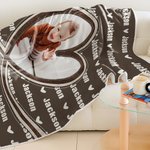 Coperta personalizzata multicolore a forma di cuore con foto e nome, soffice coperta per il compleanno e il regalo di Natale