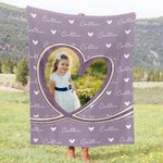 Coperta personalizzata multicolore a forma di cuore con foto e nome, soffice coperta per il compleanno e il regalo di Natale