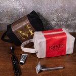 Trousse de Toilette en Cuir Personnalisée avec Nom Initiale ou Texte Accessoire de Voyage avec Poignée Cadeau Noël Anniversaire pour Hommes
