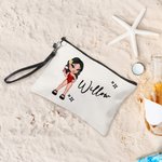 Personalizado de dibujos animados Retro Moda Chica Lino Wristlet Bolsa de Maquillaje con Nombre Fiesta de Cumpleaños Regalo de la Amistad para las Mujeres