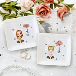 Personalizada de cerámica de dibujos animados de caracteres de nacimiento de la flor de la baratija cuadrada joyería plato con nombre de la boda de compromiso de regalo para las mujeres