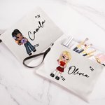 Personalizado de dibujos animados Retro Moda Chica Lino Wristlet Bolsa de Maquillaje con Nombre Fiesta de Cumpleaños Regalo de la Amistad para las Mujeres