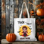 Spersonalizowana płócienna torba wielokrotnego użytku z imieniem i nazwiskiem na Halloween dla chłopców i dziewczynek