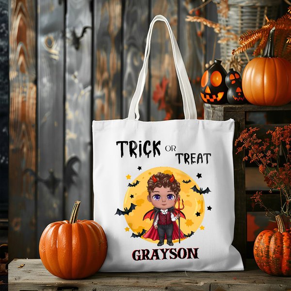 Spersonalizowana płócienna torba wielokrotnego użytku z imieniem i nazwiskiem na Halloween dla chłopców i dziewczynek