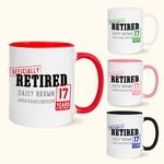 Gepensioneerde 11oz Keramische koffiemok met naam en jaar Fun pensionering afscheidscadeau voor collega gepensioneerde