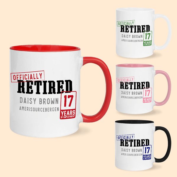 Taza de café de cerámica de 11 oz personalizada con nombre y año Divertido regalo de despedida de jubilación para compañero de trabajo Jubilado