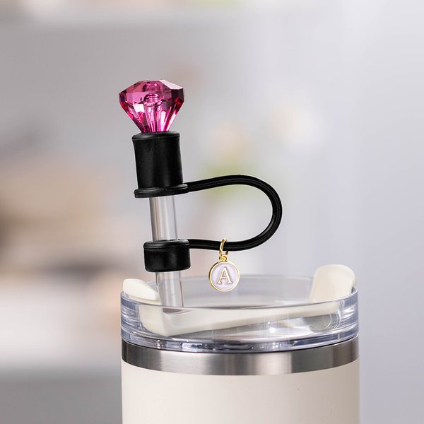 Personalized Multicolour Diamond Straw Cover Topper with Initial Charm Accessories for Stanley Tumbler Birthday Party Favors Gift for Women
