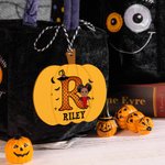 Personalized Cartoon Vampire Witch Pumpkin Boo Shape Wooden Halloween Basket Name Tag with Initial Spooky Halloween Gift for Boys Girls