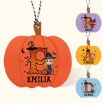 Personalized Cartoon Vampire Witch Pumpkin Boo Shape Wooden Halloween Basket Name Tag with Initial Spooky Halloween Gift for Boys Girls