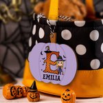 Personalized Cartoon Vampire Witch Pumpkin Boo Shape Wooden Halloween Basket Name Tag with Initial Spooky Halloween Gift for Boys Girls