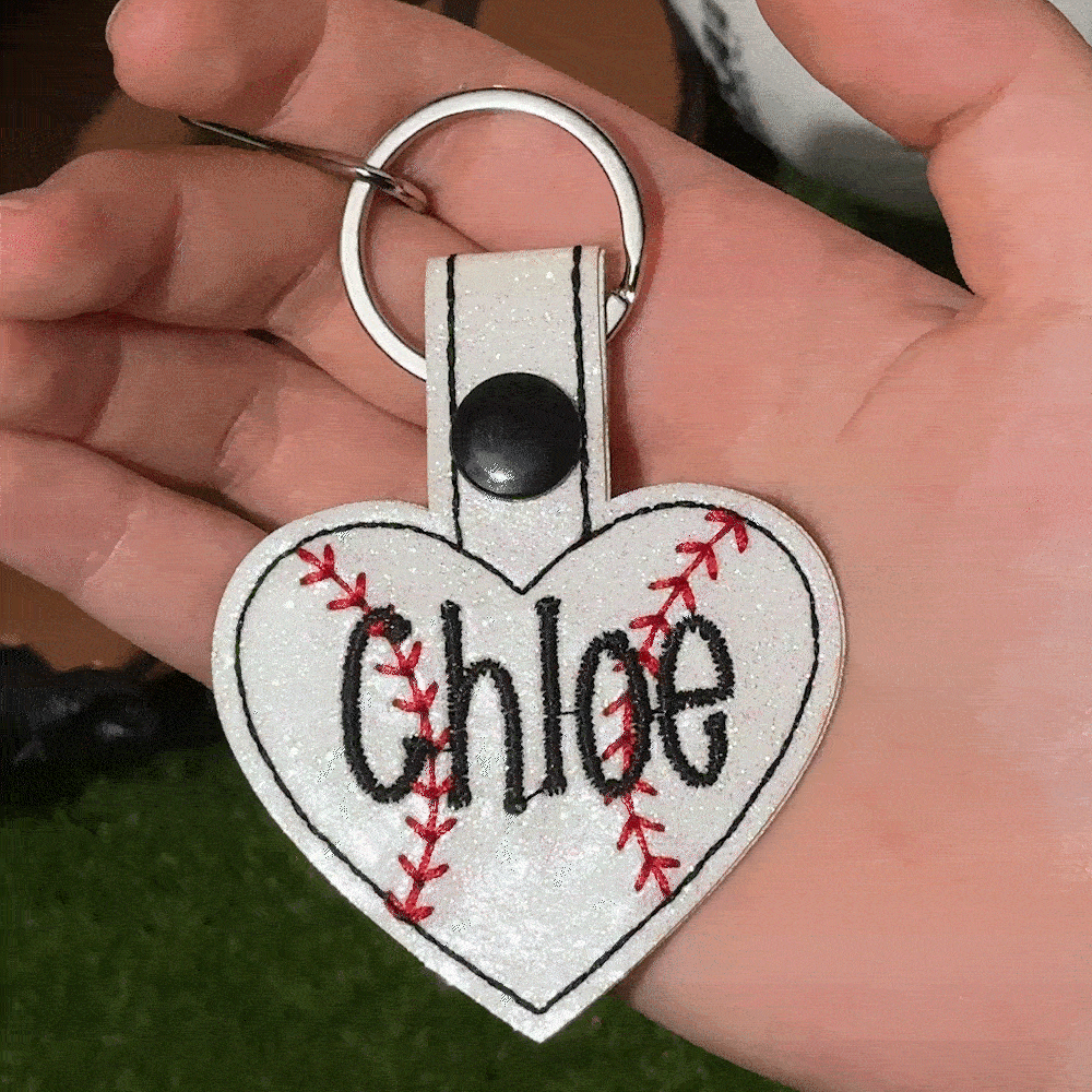 Personalized Handmade Glitter Softball Baseball Keychain Embroidered Name with Snap and Hook Bag Accessories Birthday Gift for Sports Lover