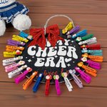 Personalized In My Cheer Era Glitter Bow Basswood Pin Holder Wall Hanging with Name Team Accessory Gift for Cheerleader Coach