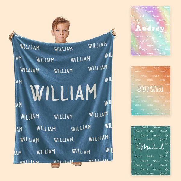 Gepersonaliseerde Gradiënt Regenboog Multicolor Zachte Deken met Herhalende Namen Home Decor Verjaardag Familiecadeau voor Jongens Meisjes