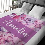 Couverture Douce Personnalisé avec Nom Motif de Papillon Floral Violet Décoration de Maison Cadeau d'Anniversaire et de Noël pour Femmes