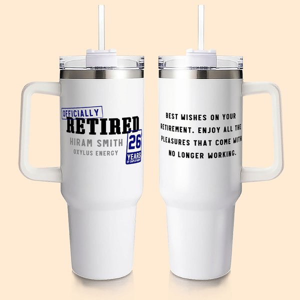 Vaso isotérmico personalizado de 40 oz con nombre, año y pajita para uso diario Regalo divertido de despedida por jubilación para un compañero de trab