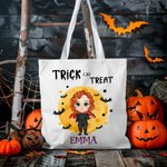 Spersonalizowana płócienna torba wielokrotnego użytku z imieniem i nazwiskiem na Halloween dla chłopców i dziewczynek