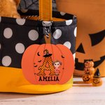 Personalized Cartoon Vampire Witch Pumpkin Boo Shape Wooden Halloween Basket Name Tag with Initial Spooky Halloween Gift for Boys Girls